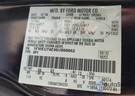 2006 Ford Explorer Eddie Bauer z USA, uszkodzony, nr VIN 1FMEU74E96UB68662